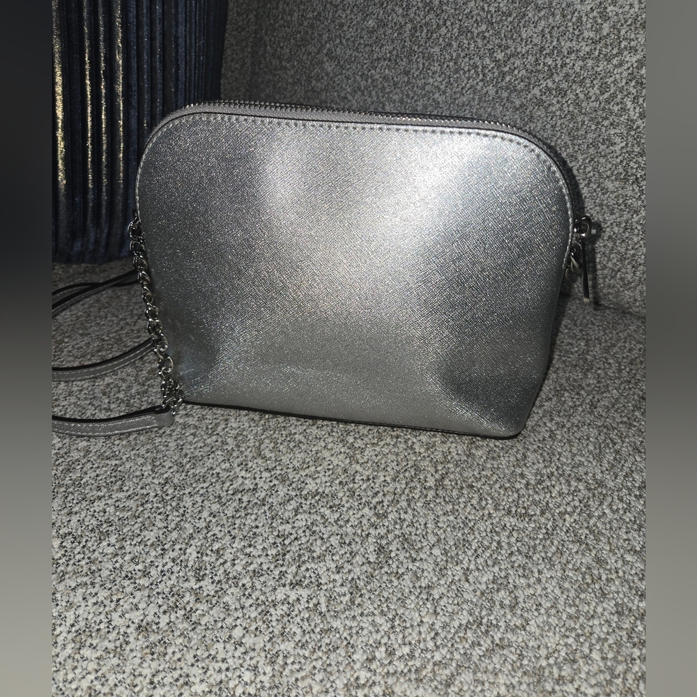Michael Kors Metallic Silver Crossbody Dome Bag - Picture 3 of 5